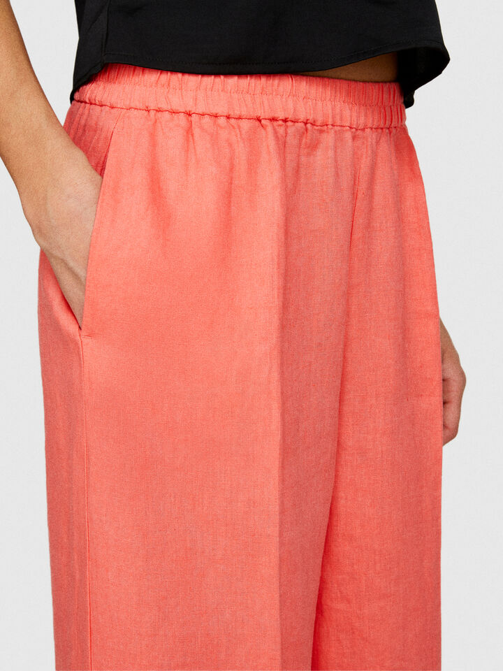 100% linen flare fit trousers - women's flared trousers - Coral | Sisley image number 5